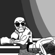 soy bald black_and_white boxing boxing_glove boxing_ring buff crying front_facing glasses hair light pol_(4chan) side_profile stubble tear variant:chudjak variant:feraljak // 1000x1000 // 234.0KB