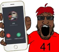 arm brown_skin calling clothes glasses holding_object holding_phone meta:tagme phone red_hair teeth tinted_glasses variant:markiplier_soyjak white_background // 1280x1117 // 138.2KB
