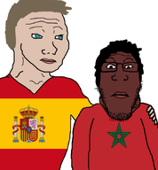 brown_skin clothes flag flag:morocco flag:spain hand morocco moroccuck soyjak spain spaniaryan star_(symbol) variant:markiplier_soyjak wojak // 1318x1425 // 464.7KB