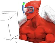 angel animal art buff closed_mouth computer fish glasses realistic red_skin redraw snorkel soy_parody soyjak stubble variant:soyak wing // 680x533 // 260.4KB