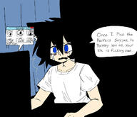 anime blue_eyes clothes crying folder glasses hair hand hands_up laptop open_mouth soy_parody soyjak speech_bubble stubble tagme_weeb_name tshirt variant:unknown white_skin // 1280x1098 // 309.3KB