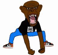 animated black_lives_matter black_skin clothes dance fangs full_body glasses monkey music sound soyjak stubble variant:monkeyjak video // 570x537, 129.2s // 5.7MB