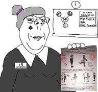 bbc class closed_mouth clothes glasses grey_hair hair hand heart i_love queen_of_spades school science smile soyjak spade subvariant:gapejak_female teacher text variant:gapejak // 1462x1367 // 626.6KB