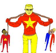 aryan black_skin blue_eyes brown_skin cambodia clothes flag:france flag:khmer_rouge flag:vietnam flags france hanging hat khmer_rouge subvariant:muscular_chud variant:bernd variant:chudjak vietnam vietnamese yellow_hair yellow_skin // 1300x1231 // 220.9KB