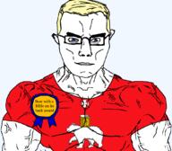 accessory arm award badge bear bible blue_eyes buff closed_mouth clothes ear eastern_orthodox eyes_like_the_o-o-cean flag flag:perm glasses hair holy_bible meta:accessory meta:nas not_a_FUCKING_SOYJAK orthodox orthodox_cross orthodoxy perm posted_it_again_award ribbon russia scripture soyjak subvariant:chudjak_front subvariant:muscular_chud tshirt variant:chudjak vein yellow_hair // 1059x929 // 118.0KB