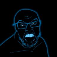 BBGHAST B_B_GHAST_(namefag) artist:Keys blue_body cuck gay glasses glowing mouth series:chudtwt shadowy_figure soytans_wife stubble the_master_stuff variant:feraljak // 1500x1500 // 8.6MB