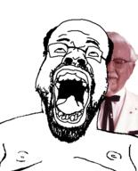 ahegao balding beard coronel_sanders fat glasses hair kfc nipple open_mouth sex soyjak variant:nigjak // 351x434 // 40.5KB