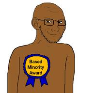 arm award badge brown_skin closed_mouth ear glasses nigger posted_it_again_award ribbon soyjak stubble text variant:soyak // 600x600 // 38.2KB