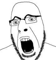 glasses open_mouth scared soyjak stubble variant:cobson // 722x770 // 8.5KB