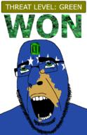 ahegao country emerald flag flag:kosovo gem glasses green green_eyes hair kosovo looking_up open_mouth schlog_color_event soyjak soyjak_blog star_(symbol) stubble teeth text threat_level_green variant:cobson won // 721x1115 // 163.7KB