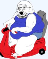 arm clothes double_chin driving fat foot glasses hand leg mobility_scooter obese open_mouth scooter sleeveless_shirt soyjak stubble variant:soyak // 636x778 // 37.2KB