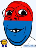 artist:test_1234 autism award blue_skin red_skin self_insert subvariant:emmanuel test1234_(user) trend:colorjak variant:gapejak white_shirt // 600x800 // 23.3KB