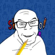 blue_background glasses open_mouth pencil skribbl_io smile smug soyjak stubble variant:feraljak // 1500x1500 // 825.4KB