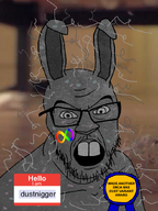 animal autism award background dust dust_bunny dustnigger_(user) glasses hello_my_name_is_(sticker) meta:namefags stubble variant:feraljak // 638x849 // 575.9KB