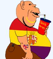 blond_beard boer boer_flag cuba drinking drinking_straw dutch hallstatt_nordid missing_teeth phone runny_nose samsung second_spanish_republic side_profile spain spanish_republican_army subvariant:impish_amerimutt tan tattoo transparent_background variant:impish_soyak_ears yellow_teeth // 680x760 // 81.9KB