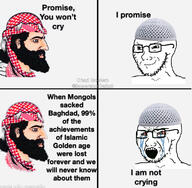 abbasid_caliphate arab baghdad closed_mouth clothes glasses hat hulagu_khan iraq islam mongol nordic_chad open_mouth smile smug soyjak stubble taqiyah variant:soyak // 1171x1149 // 231.5KB