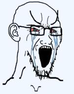 angry animated bloodshot_eyes crying ear fading glasses large_eyebrows open_mouth soyjak stretched_mouth stubble variant:soyak // 785x1000 // 1.3MB
