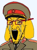 animal bloodshot_eyes clothes collar_tabs communism crying dog ear epaulettes glasses hammer_and_sickle hat janny kuz large_eyebrows military_uniform necktie open_mouth soviet_army_uniform soviet_union soyjak stretched_mouth stubble uniform variant:soyak // 810x1080 // 480.3KB