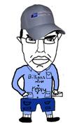 cap closed_mouth clothes ear envelope full_body glasses hair hat holding_object mail mailman millions_must_die pocket postal shoe sock soyjak subvariant:chudjak_front text uniform united_states united_states_postal_service usps variant:chudjak // 695x1208 // 130.9KB