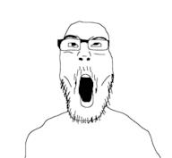 glasses mustache open_mouth redraw soyjak stubble variant:reaction_soyjak // 1154x1062 // 68.3KB