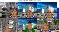 abandoned angry apartment bbc blm_logo blood bloodshot_eyes brown_skin cap clothes commie cracked_road earring flag:russia hat holding_object holding_phone makeup monkey_putin nails nosebleed pedophile phone queen_of_spades red_sclera retarded ruins russia spade stubble subvariant:blobson subvariant:slutson tranny variant:cobson vladimir_putin z_(russian_symbol) // 1095x599 // 1.0MB