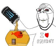 2soyjaks animal animal_abuse arm bloodshot_eyes bowl energy_drink fish fish_tank glasses hand holding_object i_love monster_energy open_mouth smile soyjak stubble subvariant:wholesome_soyjak sugar_free variant:gapejak variant:soyak wrinkles yellow_teeth // 1493x1237 // 108.0KB