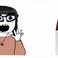 animated beanie blue_eyes blush bottle chocolate clothes excited female glasses hair hand hands_up hat long_hair necklace open_mouth plastic_bottle soy soyjak soylent soylent_(creamy_chocolate) soylent_bottle text variant:soytan // 731x389 // 1.1MB