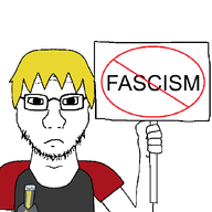 fascism front_facing holding_object holding_sign looking_at_you nate serious sign subvariant:soyak_front that_one_fucking_picture_of_nate_being_a_smug_little_bastard variant:soyak wholesome yellow_hair // 611x611 // 31.6KB