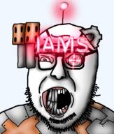 IAMS antenna clenched_teeth cyborg gear glasses machine metal open_mouth robot soyjak stubble variant:volcanojak // 677x799 // 271.7KB