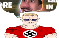 animated arm atlas_earth buff closed_mouth clothes ear flag:nazi_germany glasses hair metaverse music nazism soyjak subvariant:chudjak_front subvariant:muscular_chud swastika thought_bubble tshirt variant:chudjak vein video white_skin yellow_hair // 458x296, 29.7s // 1.2MB
