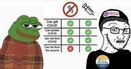 clothes frog glasses hat open_mouth pepe scared soyjak stubble subvariant:soyak_(concerned) vaccine variant:soyak // 718x379 // 35.5KB