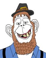 amish bad_teeth beard brown_beard brown_hair closed_mouth clothes ear hair hat soyjak stubble variant:britson // 776x961 // 36.6KB