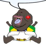ahegao arm balding black_skin bloodshot_eyes brazil brown_skin dark_skin diaper flag flag:brazil leg mouth_open open_mouth poop queen_of_hearts shitskin soyjak spade speech_bubble stubble subvariant:pissbaby teeth tongue tongue_out variant:meximutt // 1244x1344 // 524.6KB