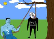 3soyjaks arm bloodshot_eyes buff closed_mouth clothes command_prompt crying drawn_background ear full_body glasses grass hand hanging holding_object holding_rope irl leg lynching noose open_mouth outdoors powershell rope smile smug soyjak stubble subvariant:wholesome_soyjak sun tongue tree variant:bernd variant:chudjak variant:gapejak yellow yellow_skin yellow_teeth // 2048x1462 // 499.6KB