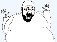 arm bald beard clothes fat glasses hand hands_up open_mouth someordinarygamers teeth template tshirt variant:mutaharjak // 1287x944 // 191.7KB