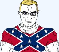 arm blue_eyes buff closed_mouth clothes confederate glasses hair soyjak subvariant:chudjak_front subvariant:muscular_chud tshirt variant:chudjak variant:gapejak vein // 1058x928 // 147.1KB