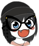 animated beanie blue_eyes clothes fang female glasses gyate_gyate hair looking_at_you necklace open_mouth shaking variant:soytan // 250x250 // 559.2KB