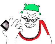 'p 4chan 4cuck anime arm clothes glasses green_hair grin hair hand looking_at_you soyjak stubble teeth variant:syndromejak white_background yotsoyba // 557x446 // 23.6KB