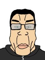 alfietheboorufag_(user) black_hood clean_shaven frown glasses green_eyes hair hoodie meta:namefags no_stubble shaved subvariant:chudplier variant:markiplier_soyjak white_skin // 600x800 // 16.0KB