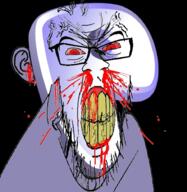 blood bloodshot_eyes clenched_teeth cracked_teeth ear g_(4chan) gentoo glasses linux nosebleed red_eyes soyjak stubble subvariant:feralrage technology variant:feraljak yellow_teeth // 894x919 // 647.0KB