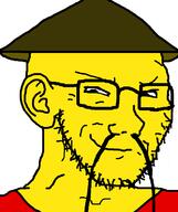 asian china clothes ear fu_manchu_(mustache) glasses hat mustache rice_hat small_eyes smile smirk smug soyjak stubble variant:soyak white_background yellow_skin // 632x756 // 16.5KB