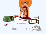 2soyjaks arm beard blood blue clothes doctor dr_soyberg eyes frog full_body glasses gore green_skin hair hand leg mymy ongezellig orange_hair pepe soyjak stubble text variant:a24_slowburn_soyjak variant:israeli_soyjak // 1590x1194 // 130.5KB