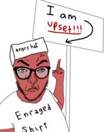 angry arrow closed_mouth clothes glasses hat pointing punisher_face red_skin red_text sign soyjak stubble text variant:abortion_lover wrinkles // 794x960 // 49.2KB