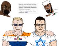 arab beard blond bloodshot_eyes buff clothes crying flag:israel flag:palestine flag:south_africa_(1928) friendship glasses hat islam israel negro palestine pointing south_africa star_of_david subvariant:muscular_chud variant:chudjak variant:soyak // 1912x1498 // 334.2KB