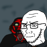 2soyjaks black_skin blurred_background brown_tie closed_mouth clothes demon drawn_background evil frown glasses gray_shirt horror imminent_death movie necktie open_mouth soyjak stubble subvariant:soyak_(irritated) variant:bernd variant:soyak // 1296x730 // 186.5KB