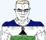 a10_eyes aryan blond blue_eyes buff clothes flag flag:lesotho flag_shirt lesotho subvariant:muscular_chud variant:chudjak white_skin // 1059x929 // 36.2KB