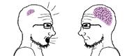 2soyjaks big_brain brain brainlet closed_mouth comic glasses meta:tagme neutral open_mouth side_profile small_brain smart soyjak stubble variant:soyak white_background // 1400x591 // 12.9KB
