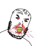 angry bald blood blood_from_mouth blood_from_nose blood_splatter bloodshot_eyes double_chin fat forehead_vein seething stubble triple_chin variant:unknown vein yellow_teeth // 660x782 // 25.9KB