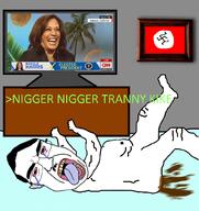 2024 crying election floor glasses greentext kamala_harris nazism open_mouth pol_(4chan) politics poop shitting television variant:chudjak // 964x1024 // 576.4KB