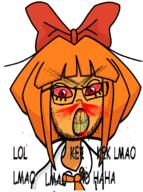 blood bloodshot_eyes bowtie clenched_teeth clothes comic_sans cracked_teeth eyelashes female glasses large_eyebrows lol_kek_kek_lmao_lmao_lmao_xd_haha mustache mymy_(ongezellig) necktie nosebleed ongezellig orange_hair orange_skin red_eyes soyjak stubble subvariant:feralrage text variant:feraljak vein yellow_teeth // 1362x1823 // 9.5MB